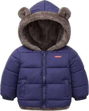 Baby Boy Girls Autumn Winter Fleece Coats Thick Down Cotton Padded Jacket Kids Hooded Zipper Windproof Snow Outerwear Clothes