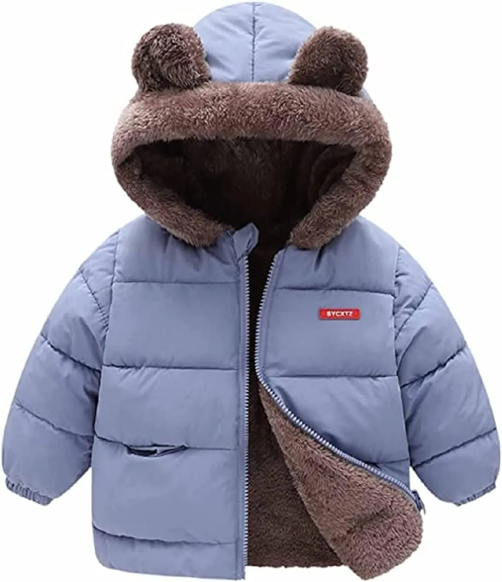 Baby Boy Girls Autumn Winter Fleece Coats Thick Down Cotton Padded Jacket Kids Hooded Zipper Windproof Snow Outerwear Clothes