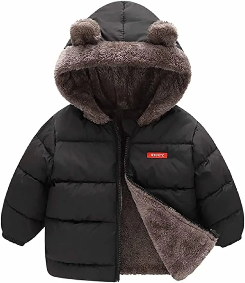 Baby Boy Girls Autumn Winter Fleece Coats Thick Down Cotton Padded Jacket Kids Hooded Zipper Windproof Snow Outerwear Clothes