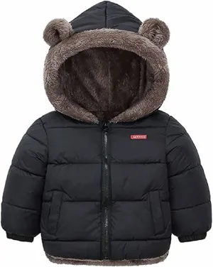 Baby Boy Girls Autumn Winter Fleece Coats Thick Down Cotton Padded Jacket Kids Hooded Zipper Windproof Snow Outerwear Clothes