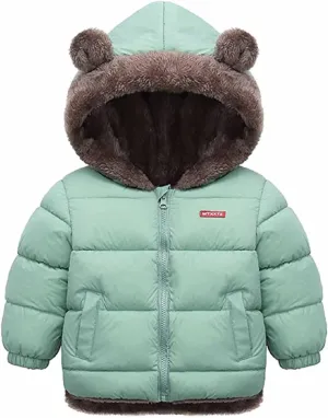 Baby Boy Girls Autumn Winter Fleece Coats Thick Down Cotton Padded Jacket Kids Hooded Zipper Windproof Snow Outerwear Clothes