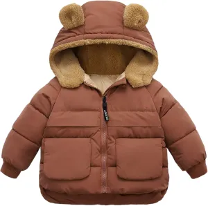 Baby Winter Thick Warm Quilted Jacket Sherpa Fleece Hood Coat with Bear Ear Insulated Parka Anorak Ski Outwear 2-7 Years