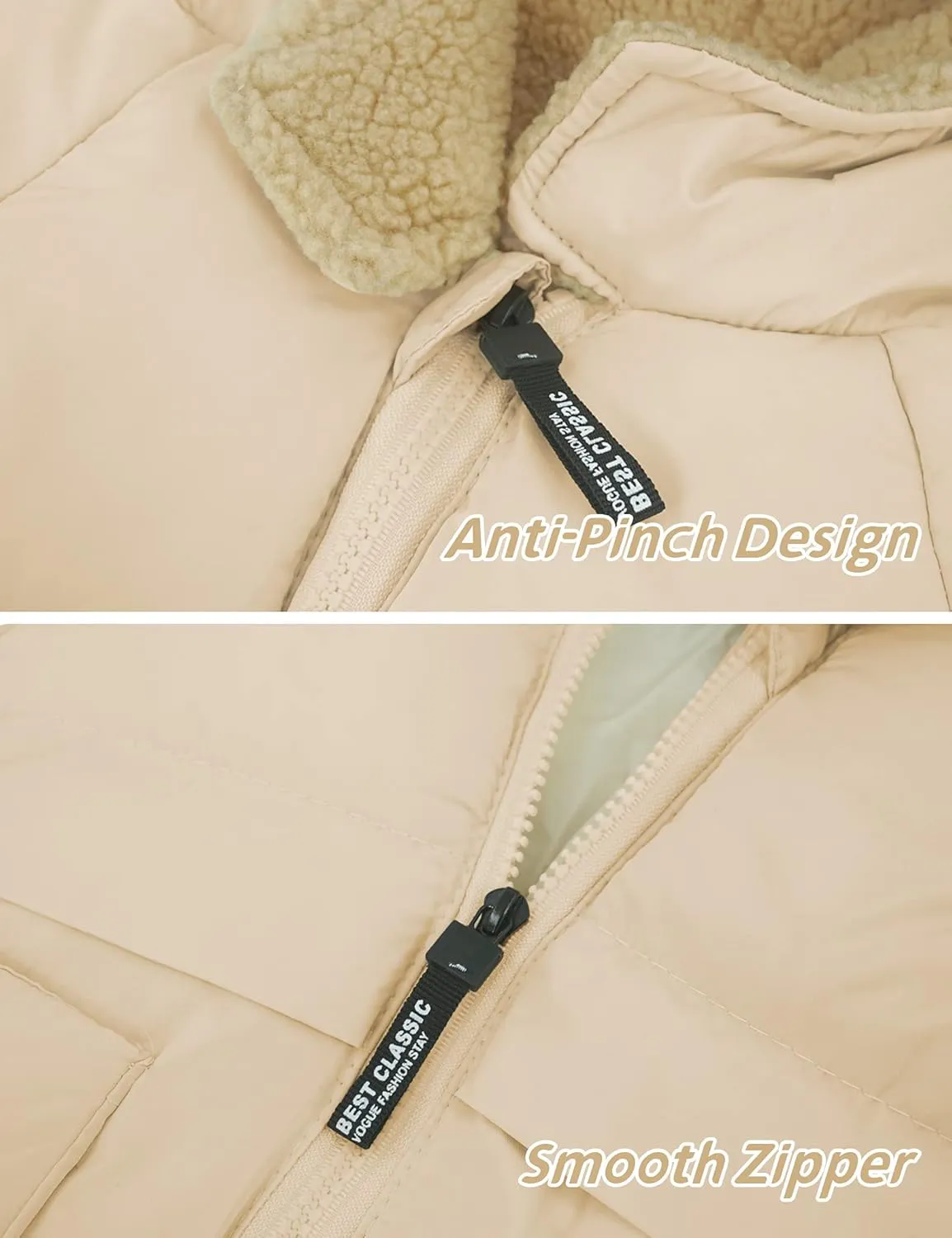 Baby Winter Thick Warm Quilted Jacket Sherpa Fleece Hood Coat with Bear Ear Insulated Parka Anorak Ski Outwear 2-7 Years
