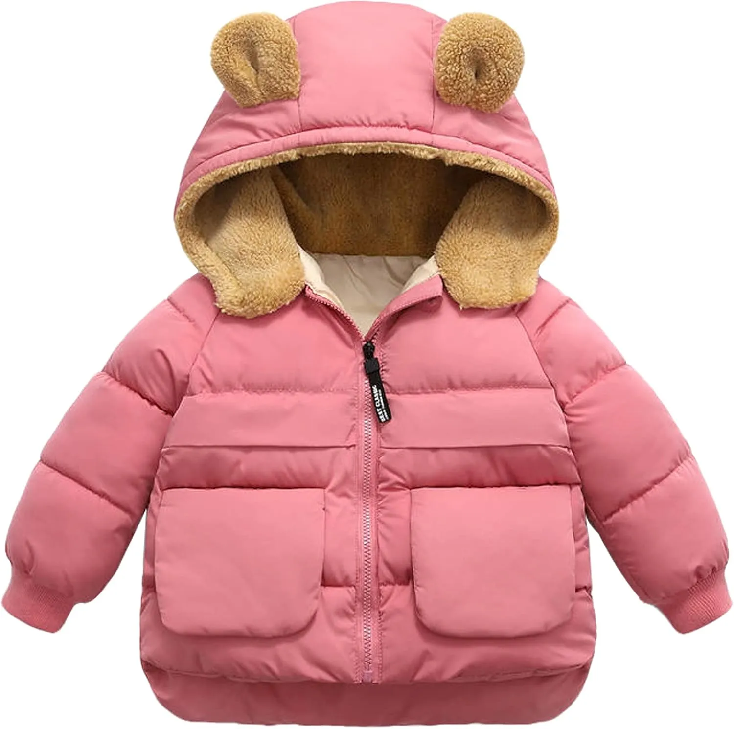 Baby Winter Thick Warm Quilted Jacket Sherpa Fleece Hood Coat with Bear Ear Insulated Parka Anorak Ski Outwear 2-7 Years