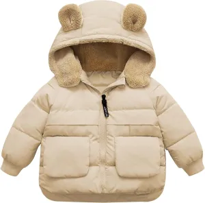 Baby Winter Thick Warm Quilted Jacket Sherpa Fleece Hood Coat with Bear Ear Insulated Parka Anorak Ski Outwear 2-7 Years