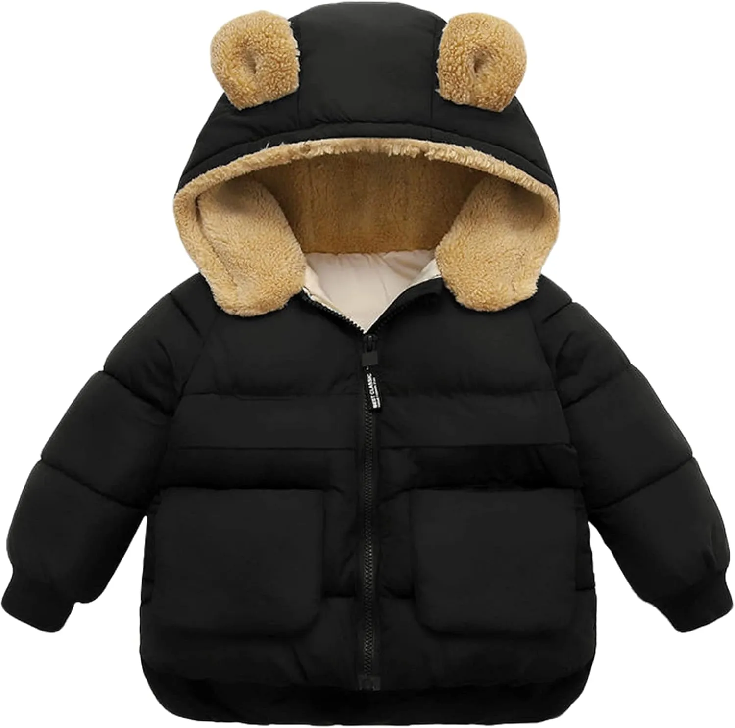 Baby Winter Thick Warm Quilted Jacket Sherpa Fleece Hood Coat with Bear Ear Insulated Parka Anorak Ski Outwear 2-7 Years