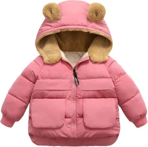 Baby Winter Thick Warm Quilted Jacket Sherpa Fleece Hood Coat with Bear Ear Insulated Parka Anorak Ski Outwear 2-7 Years