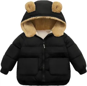Baby Winter Thick Warm Quilted Jacket Sherpa Fleece Hood Coat with Bear Ear Insulated Parka Anorak Ski Outwear 2-7 Years