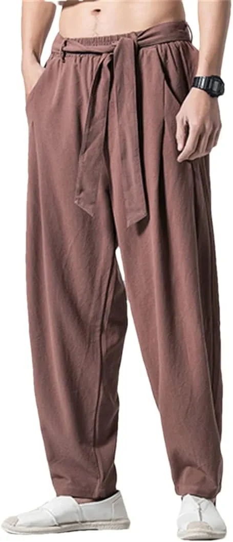 Bciopll Men Harem Pants Casual Sweatpants Elastic Waist Oversize Linen Pants Joggers Hip Hop Trousers