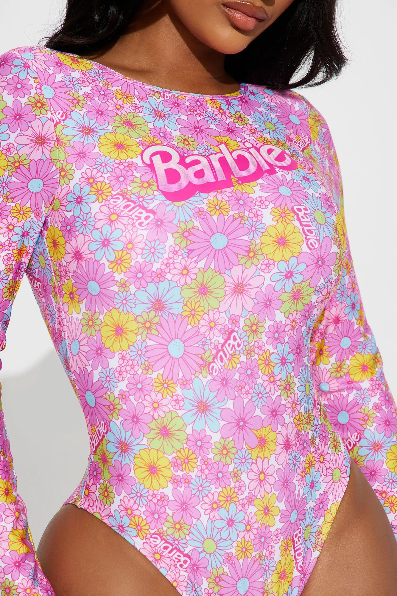 Beach Barbie 1 Piece Long Sleeve Swimsuit - Pink/combo
