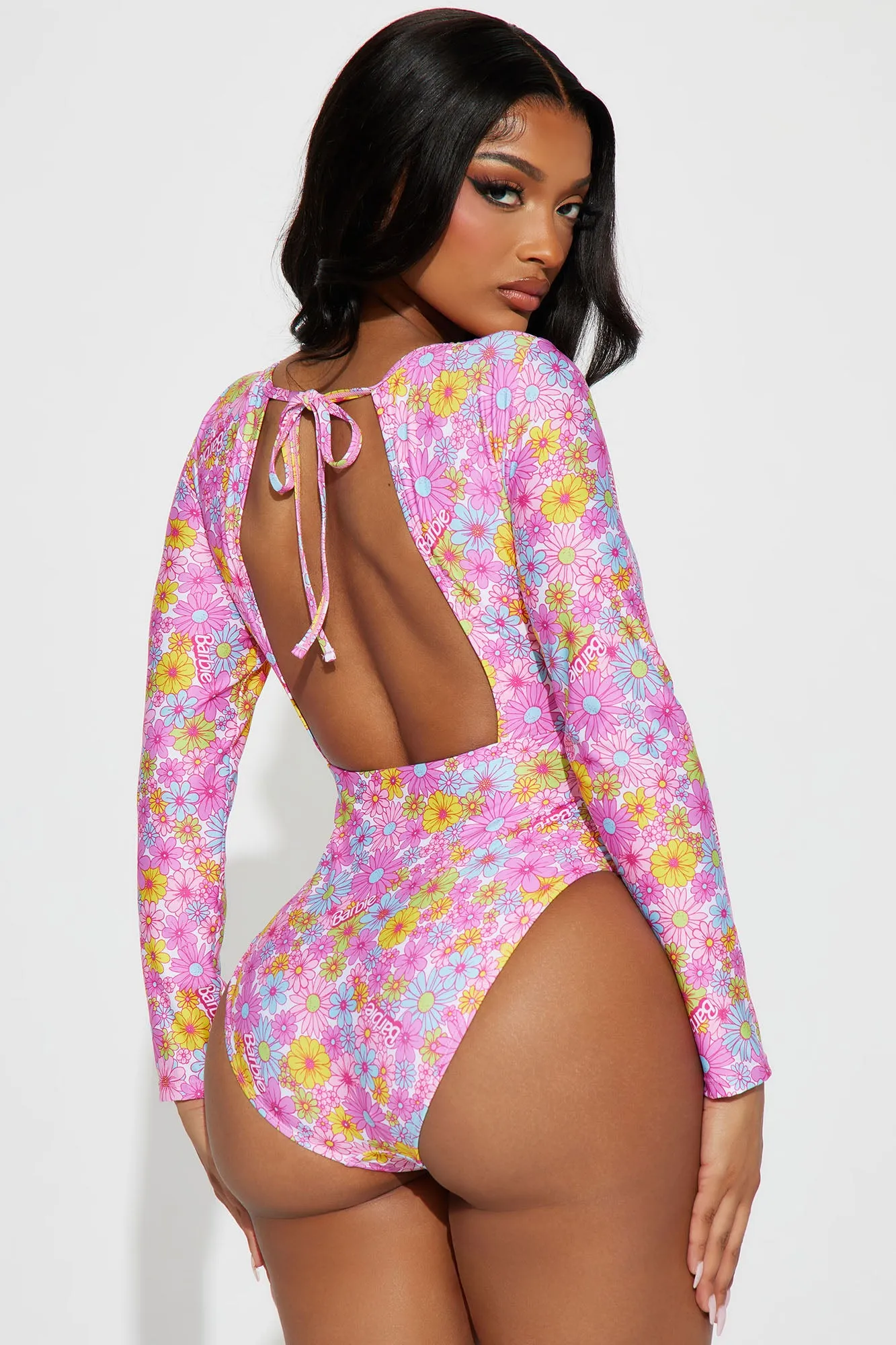 Beach Barbie 1 Piece Long Sleeve Swimsuit - Pink/combo