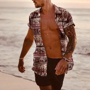 Beach Holiday Leaf Print Casual Suit Men