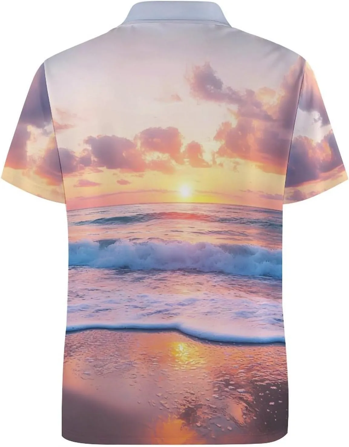 Beautiful Sunset Over The Ocean Slim Fit Men's Short Sleeve Polo Shirts Quick-Dry Breathable Golf T-Shirt Tops