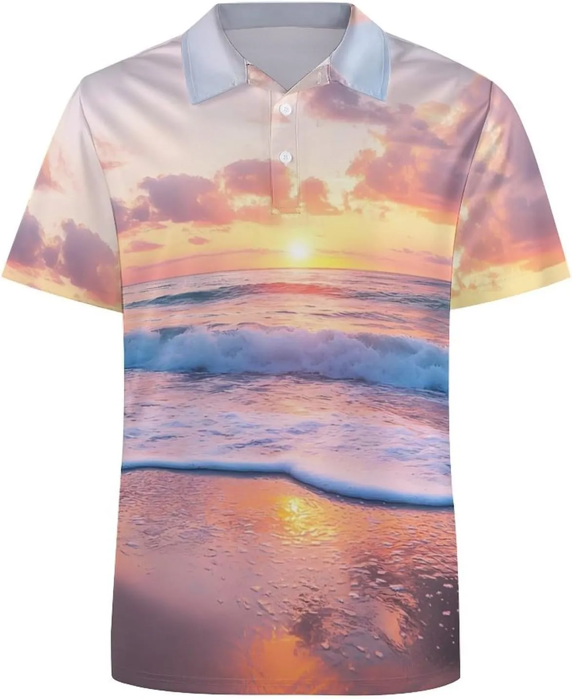 Beautiful Sunset Over The Ocean Slim Fit Men's Short Sleeve Polo Shirts Quick-Dry Breathable Golf T-Shirt Tops