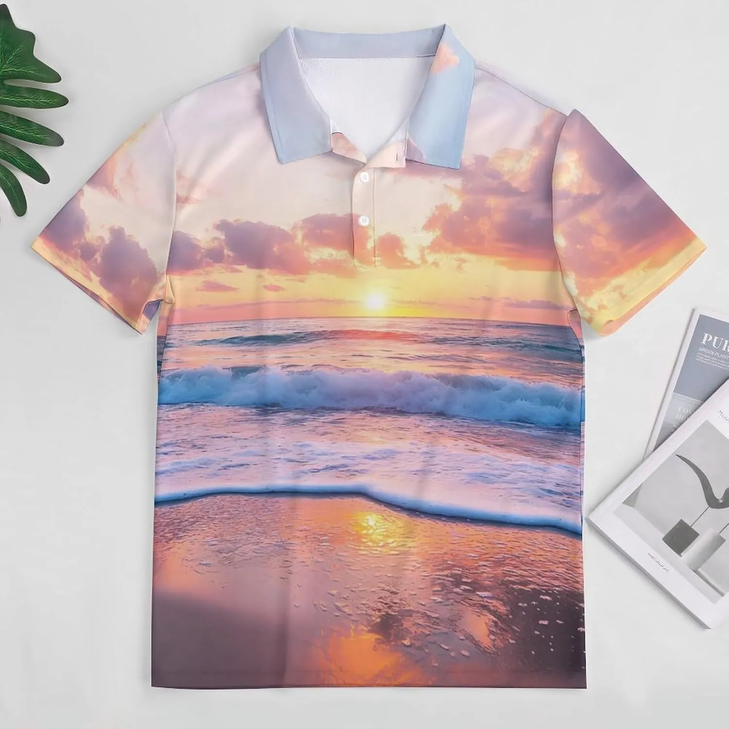 Beautiful Sunset Over The Ocean Slim Fit Men's Short Sleeve Polo Shirts Quick-Dry Breathable Golf T-Shirt Tops