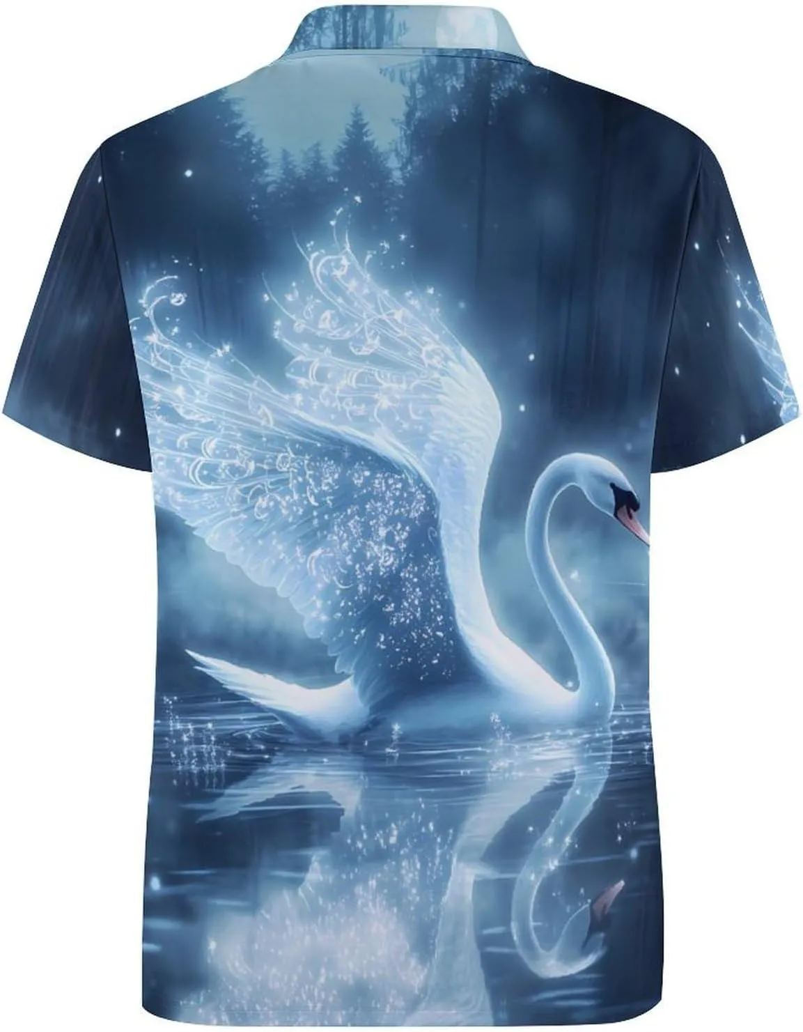 Beautiful Swan Moon Slim Fit Men's Short Sleeve Polo Shirts Quick-Dry Breathable Golf T-Shirt Tops