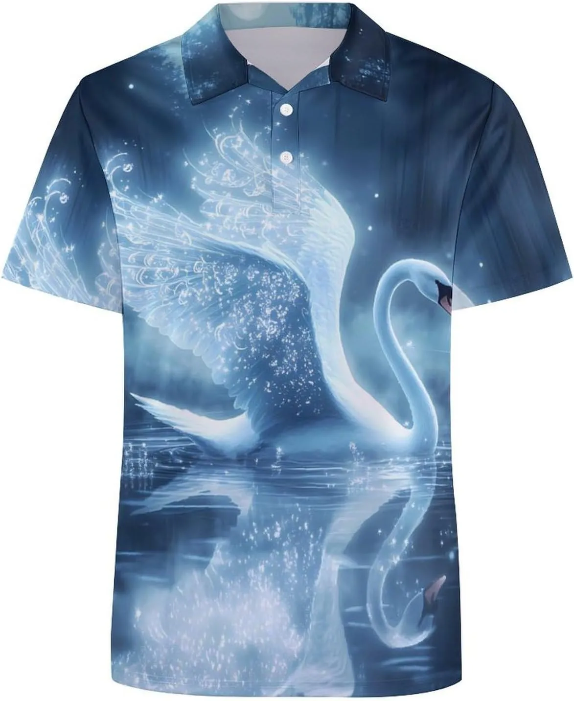 Beautiful Swan Moon Slim Fit Men's Short Sleeve Polo Shirts Quick-Dry Breathable Golf T-Shirt Tops