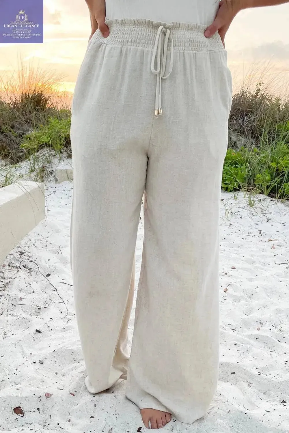 Beige Wide Leg Plus Size Pants