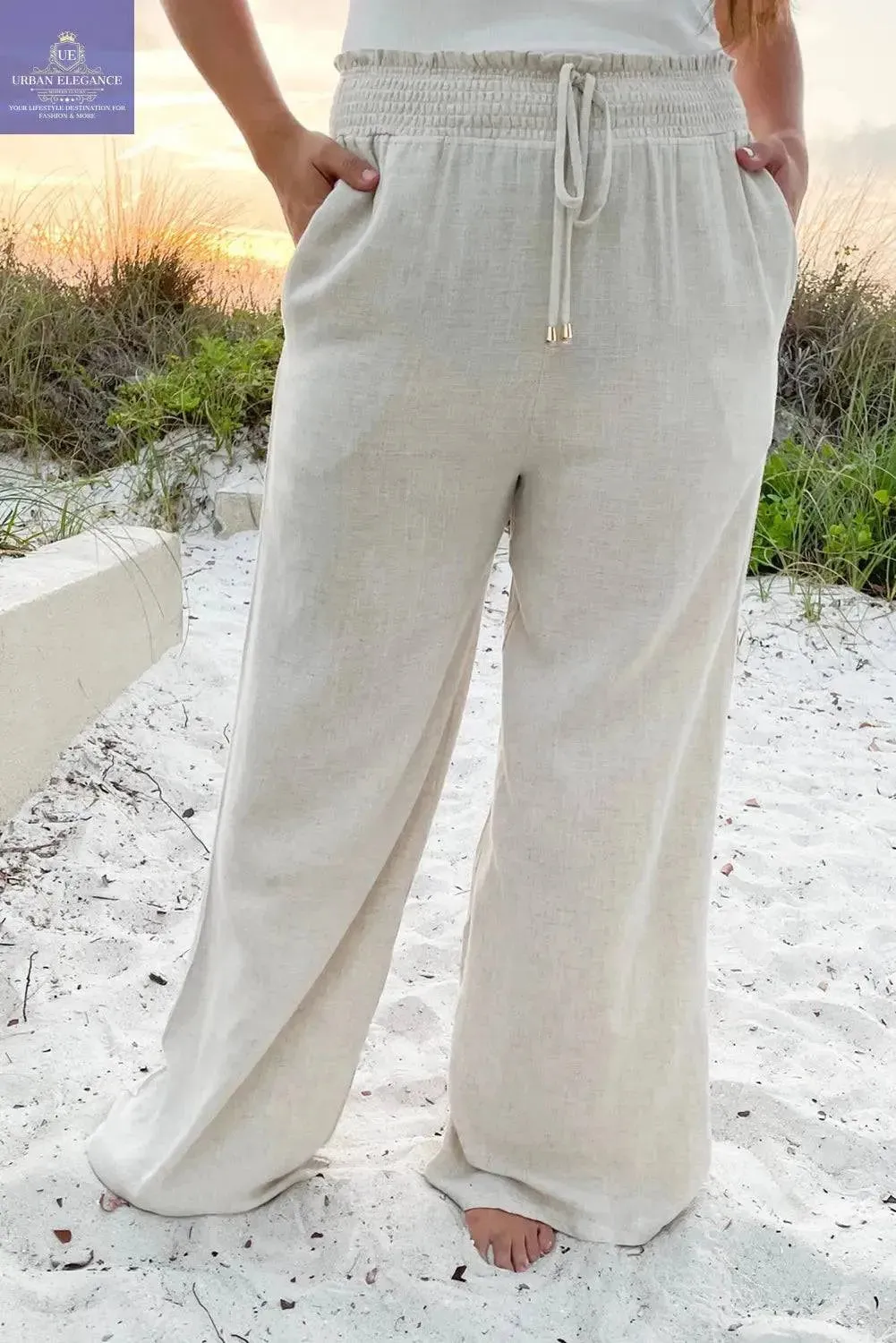 Beige Wide Leg Plus Size Pants