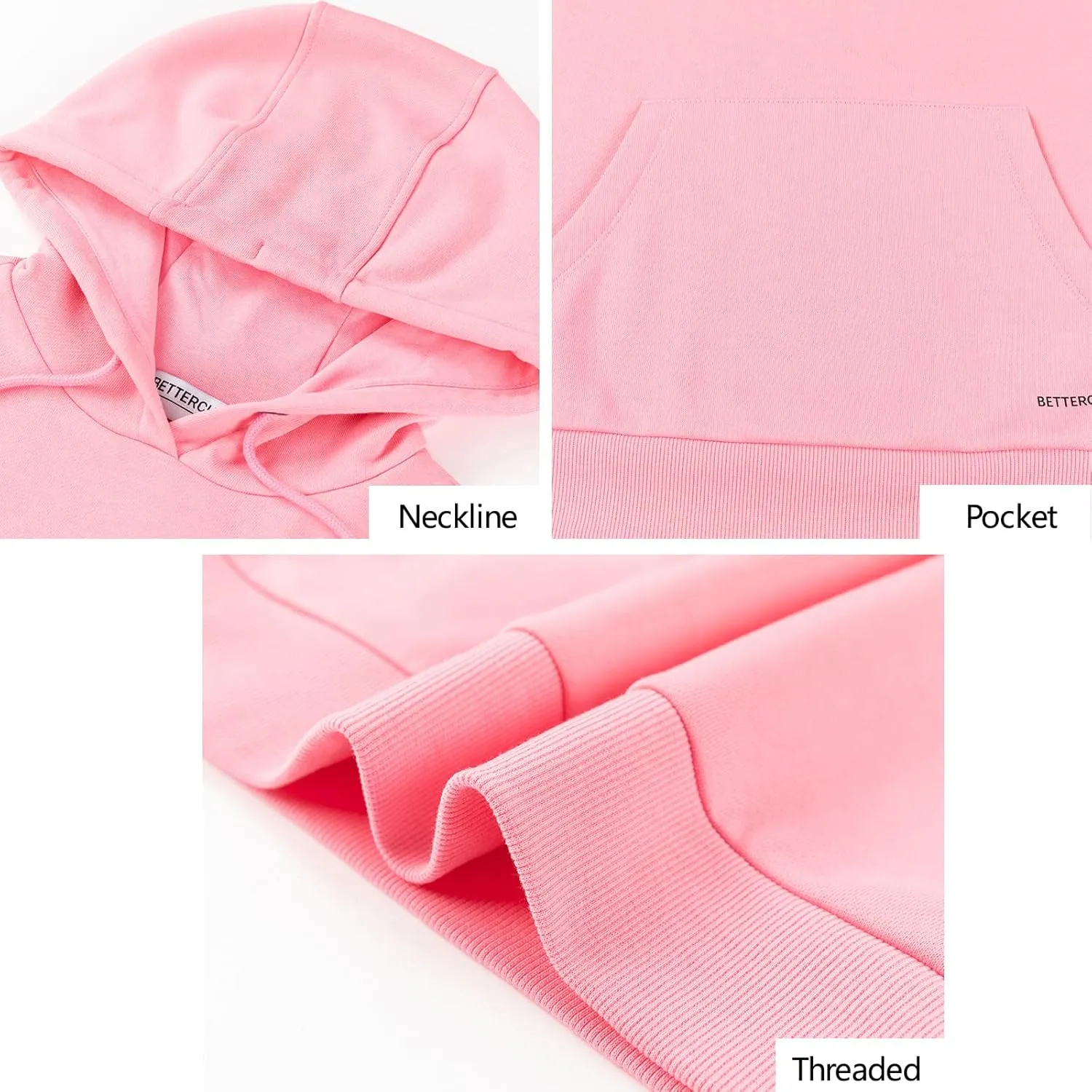 BETTERCHIC Women's Casual Hooded Sweatshirt Soft Brushed Fleece Pullover Hoodie Size S-2XL