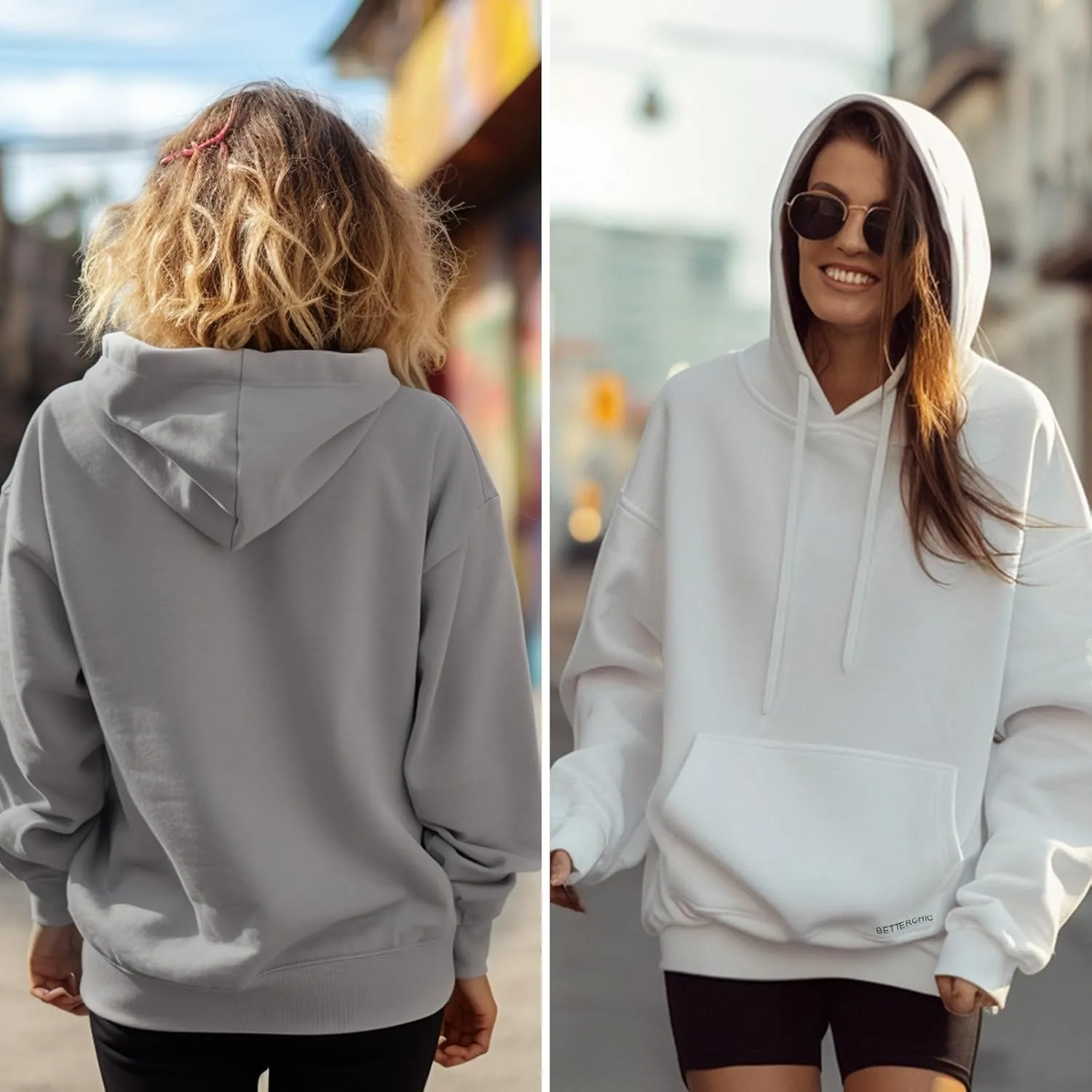 BETTERCHIC Women's Casual Hooded Sweatshirt Soft Brushed Fleece Pullover Hoodie Size S-2XL