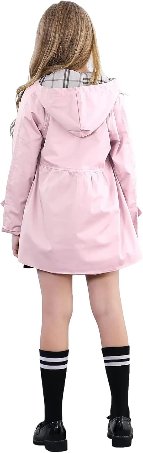 Betusline Girls 2 Packs Trench Coat Hooded Lightweight Single Breasted Dress Outerwear Jacket,2-14 Years