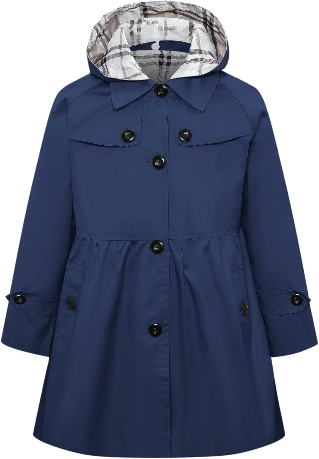 Betusline Girl's Trench Coat, Single Breasted Windbreaker Jacket Hoodie Dress Coat Outerwear for Girl,1# Navy Blue,7-8 Years = Tag 140