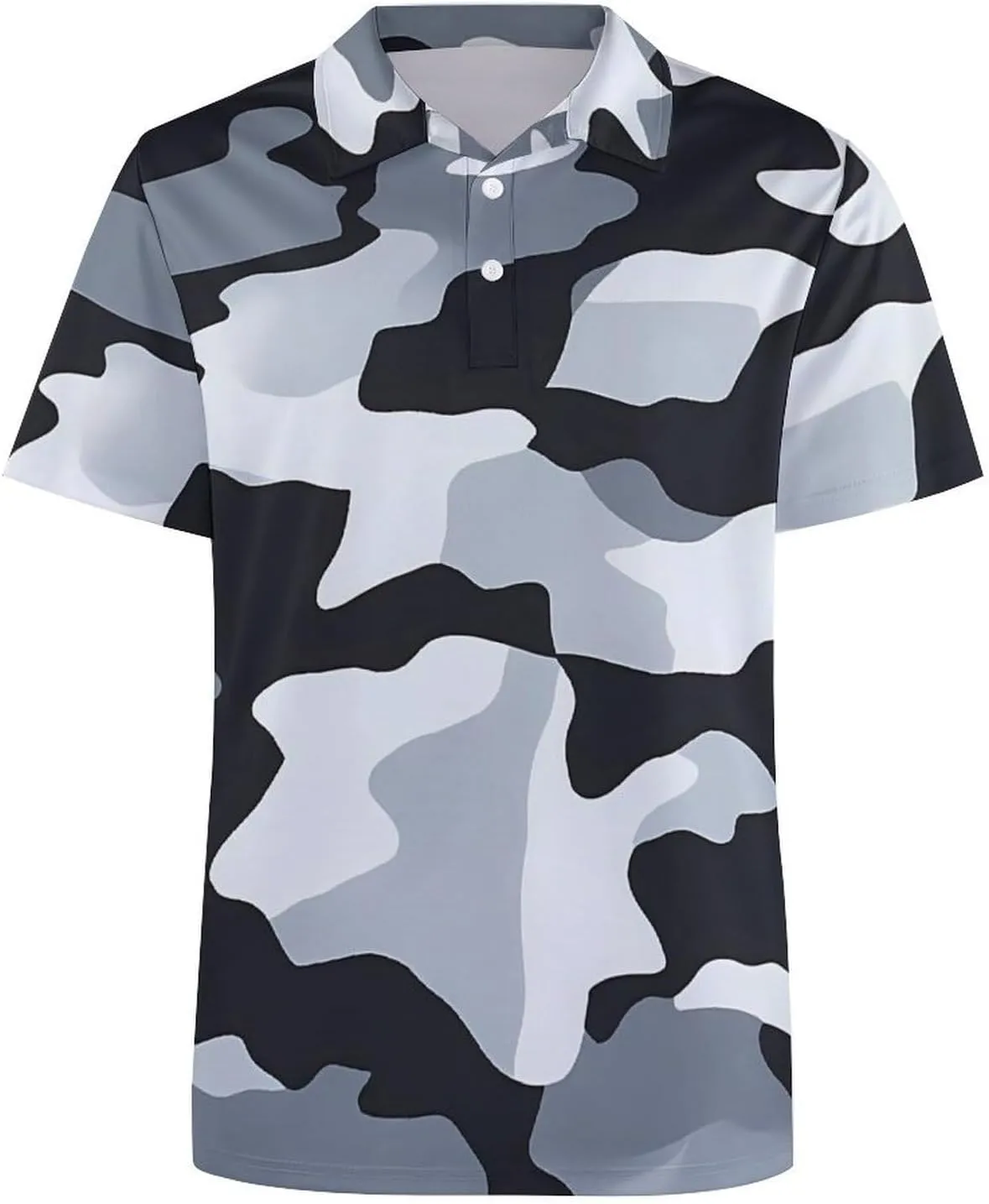 Black Camouflage Slim Fit Men's Short Sleeve Polo Shirts Quick-Dry Breathable Golf T-Shirt Tops