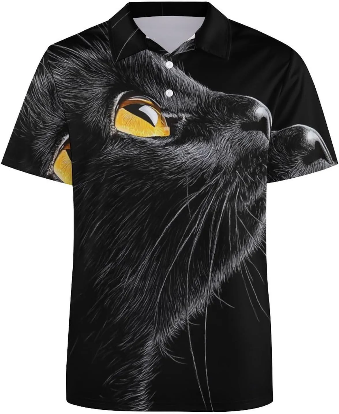 Black Cat Yellow Eyes Slim Fit Men's Short Sleeve Polo Shirts Quick-Dry Breathable Golf T-Shirt Tops