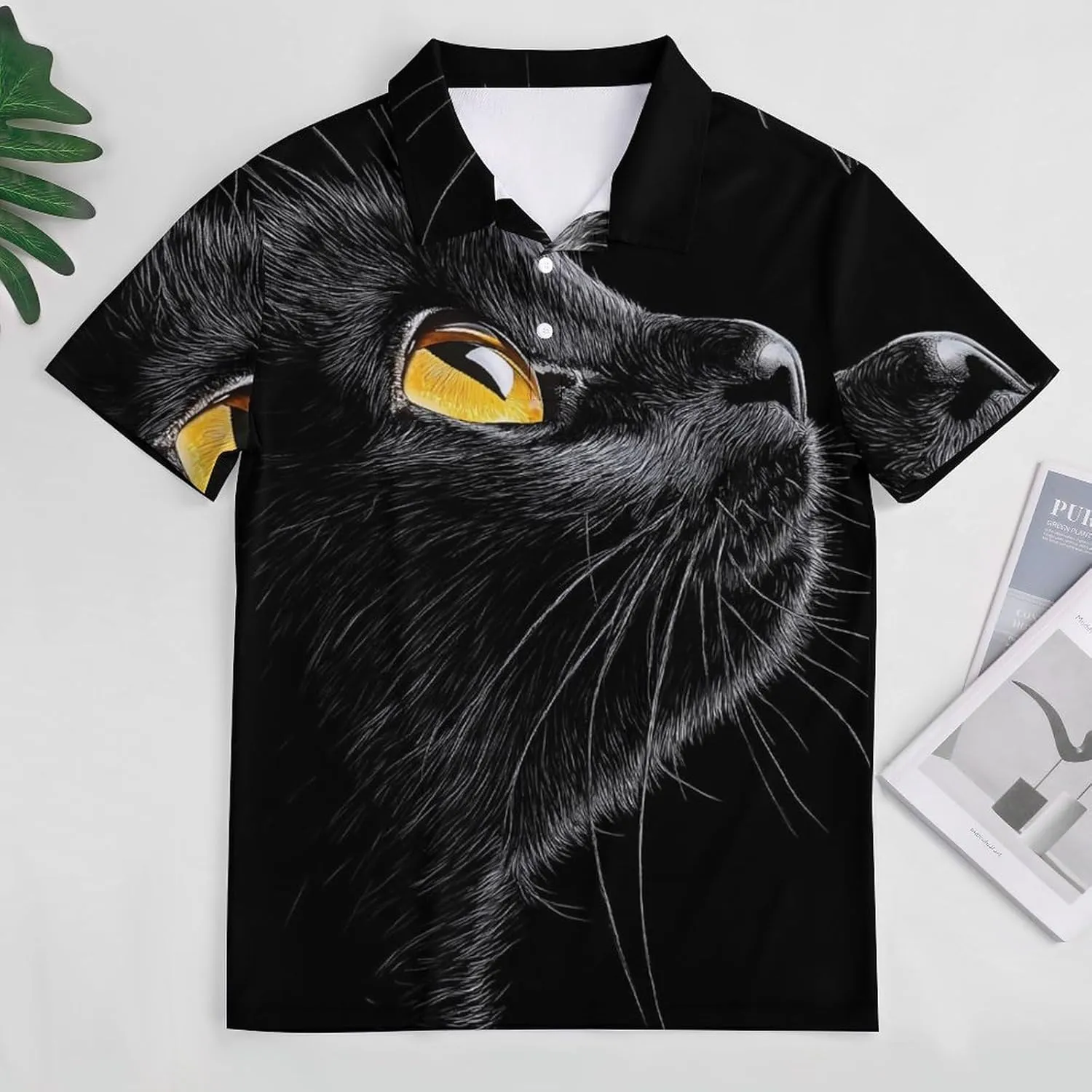 Black Cat Yellow Eyes Slim Fit Men's Short Sleeve Polo Shirts Quick-Dry Breathable Golf T-Shirt Tops