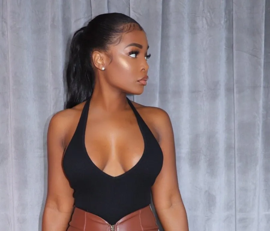 black seamless halter bodysuit