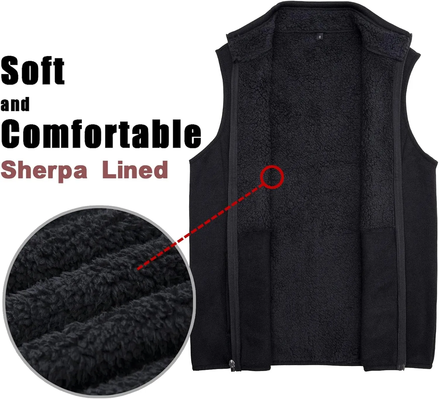 Bonnroth Mens Full Zip Sweater Fleece Vest, Sherpa Lined Stand Collar Vests with Pocket