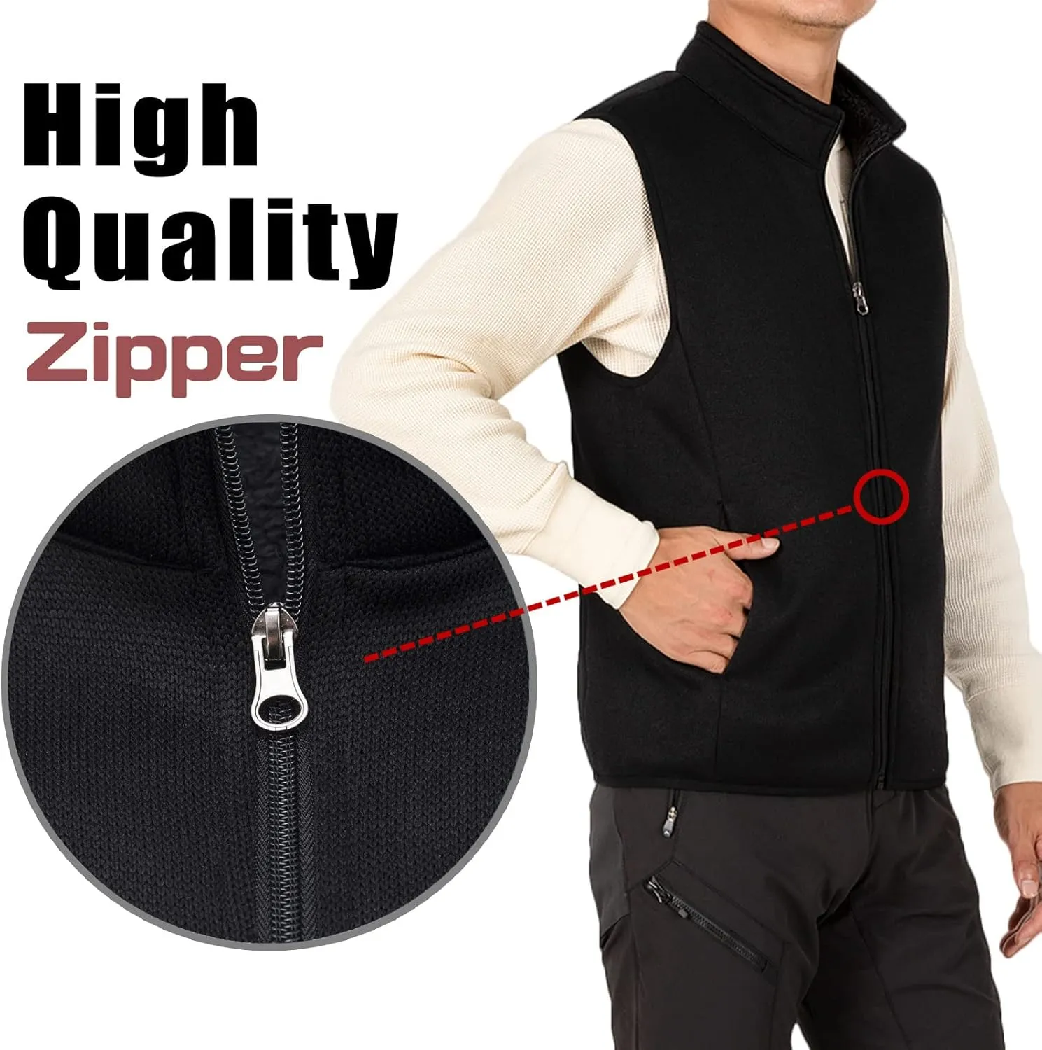 Bonnroth Mens Full Zip Sweater Fleece Vest, Sherpa Lined Stand Collar Vests with Pocket