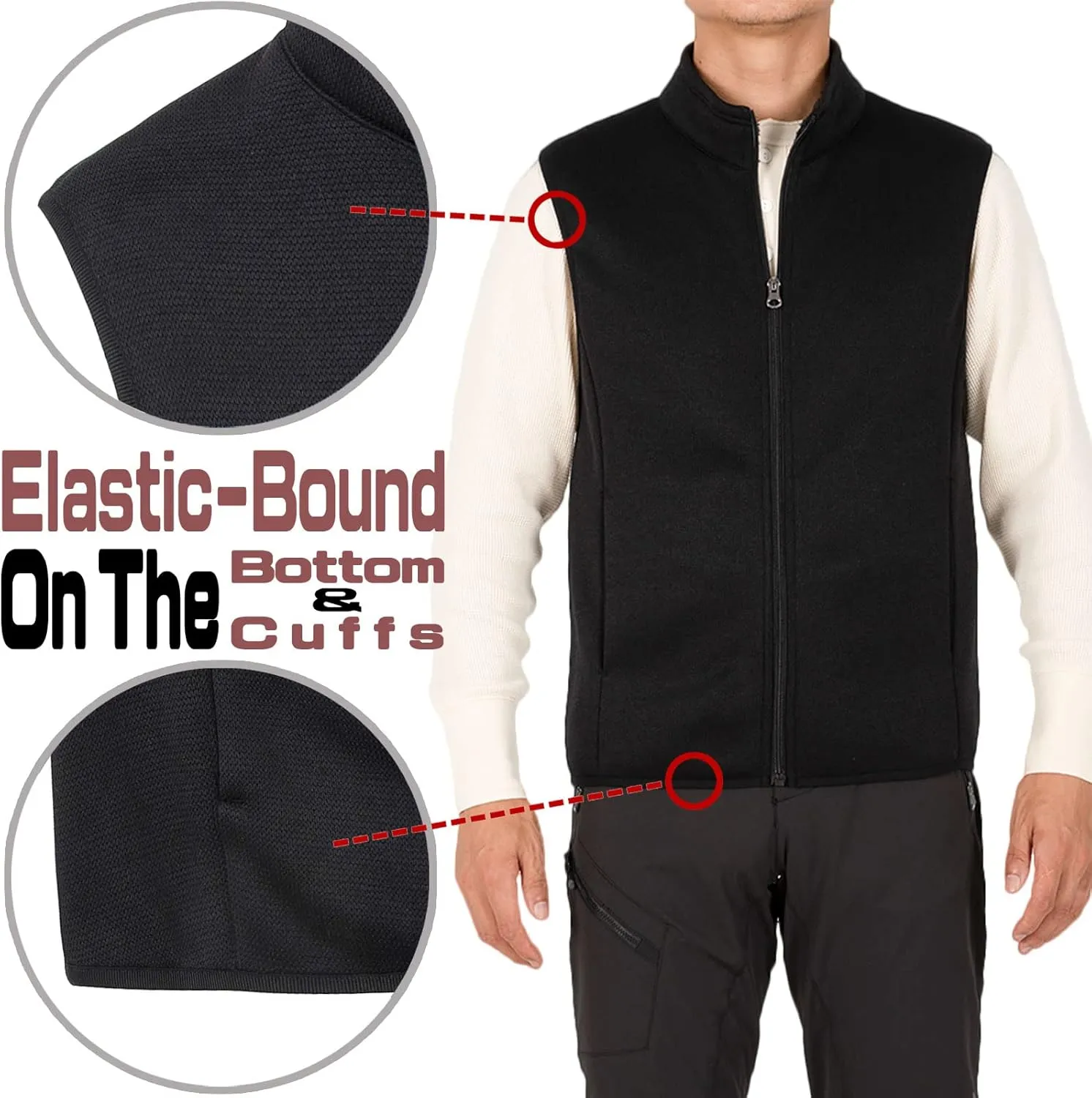 Bonnroth Mens Full Zip Sweater Fleece Vest, Sherpa Lined Stand Collar Vests with Pocket