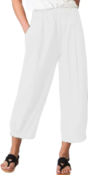 Bozanly Womens Summer Capri Pants Elastic Waist Cotton Linen Yoga Cropped Pants Trousers