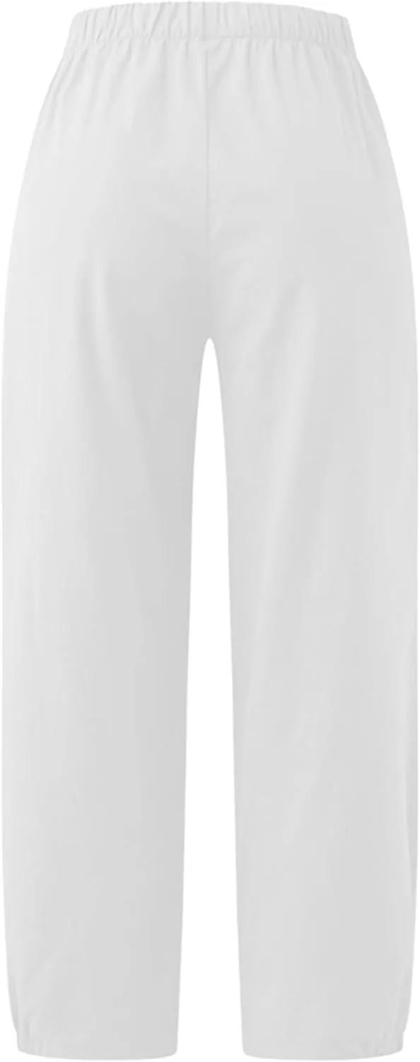 Bozanly Womens Summer Capri Pants Elastic Waist Cotton Linen Yoga Cropped Pants Trousers