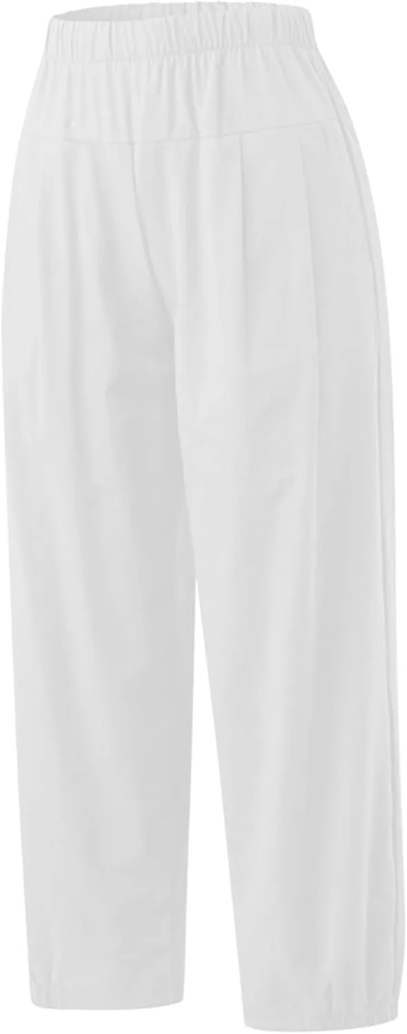 Bozanly Womens Summer Capri Pants Elastic Waist Cotton Linen Yoga Cropped Pants Trousers