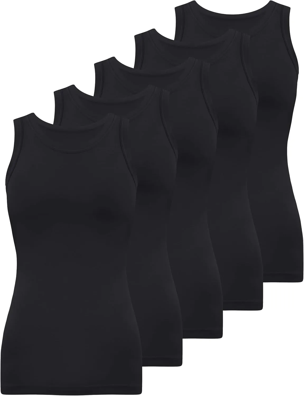 BQTQ 5 Pack Womens Crewneck Tank Tops High Neck Tank Tops Sleeveless Slim Fit Basic Tanks Top Ladies Undershirts