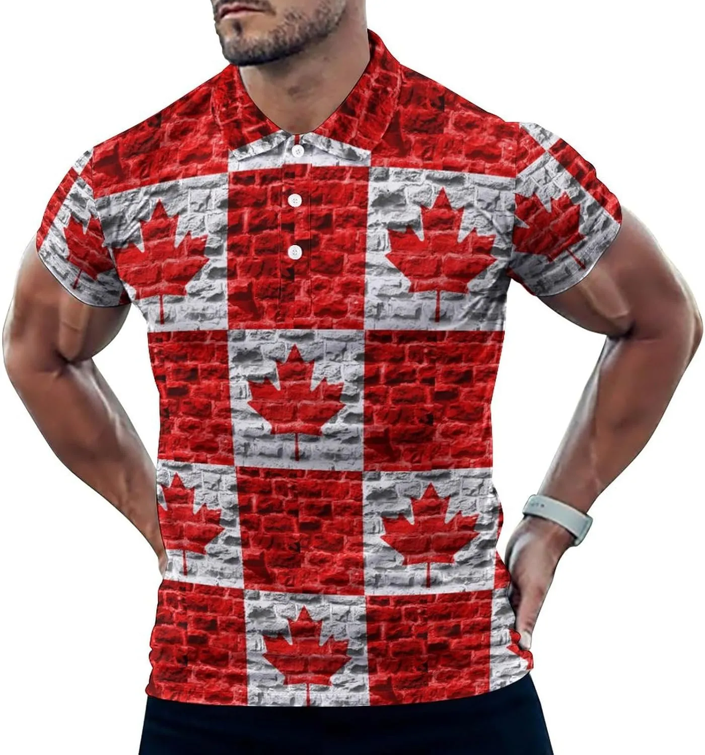 Canada Brick Flag Slim Fit Men's Short Sleeve Polo Shirts Quick-Dry Breathable Golf T-Shirt Tops