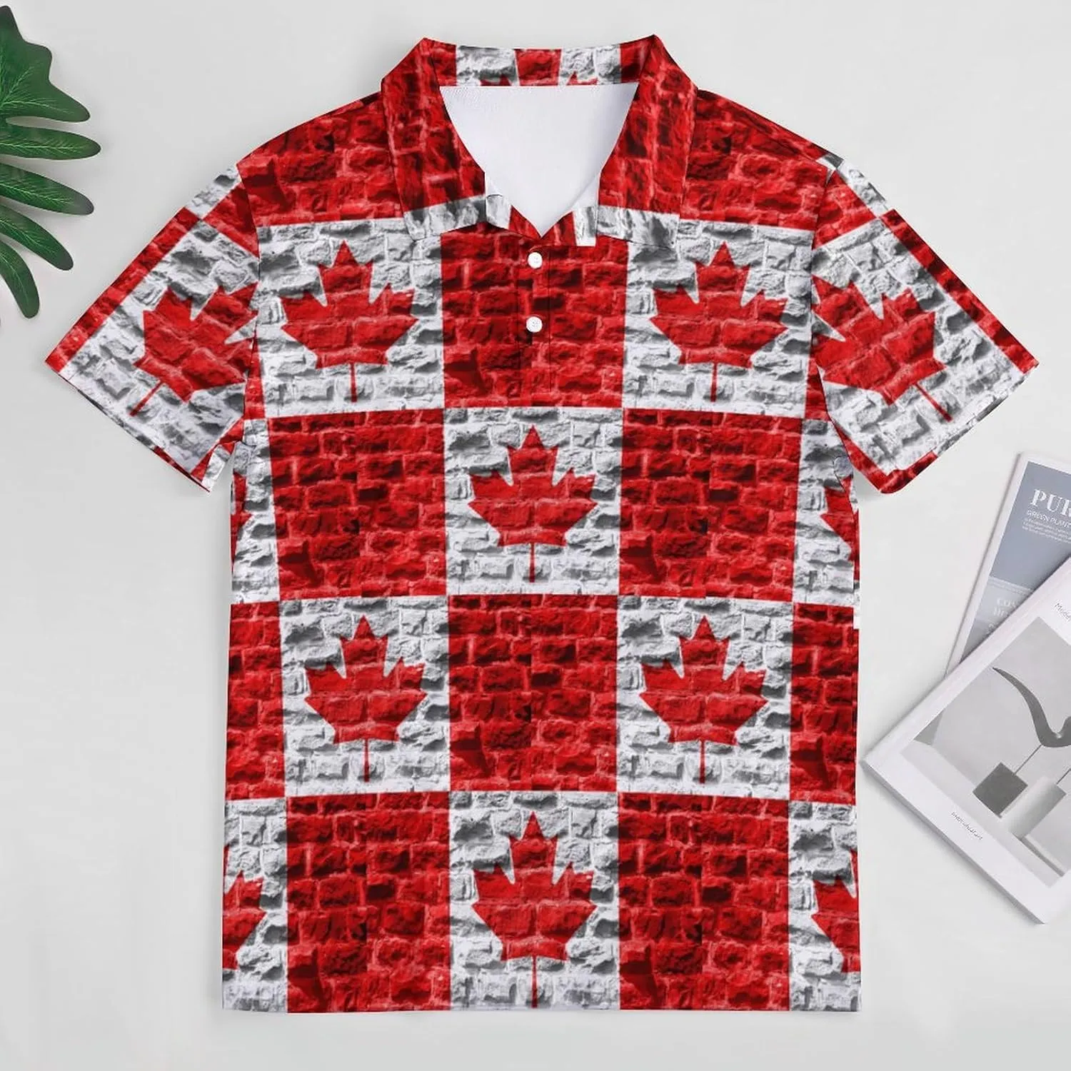 Canada Brick Flag Slim Fit Men's Short Sleeve Polo Shirts Quick-Dry Breathable Golf T-Shirt Tops