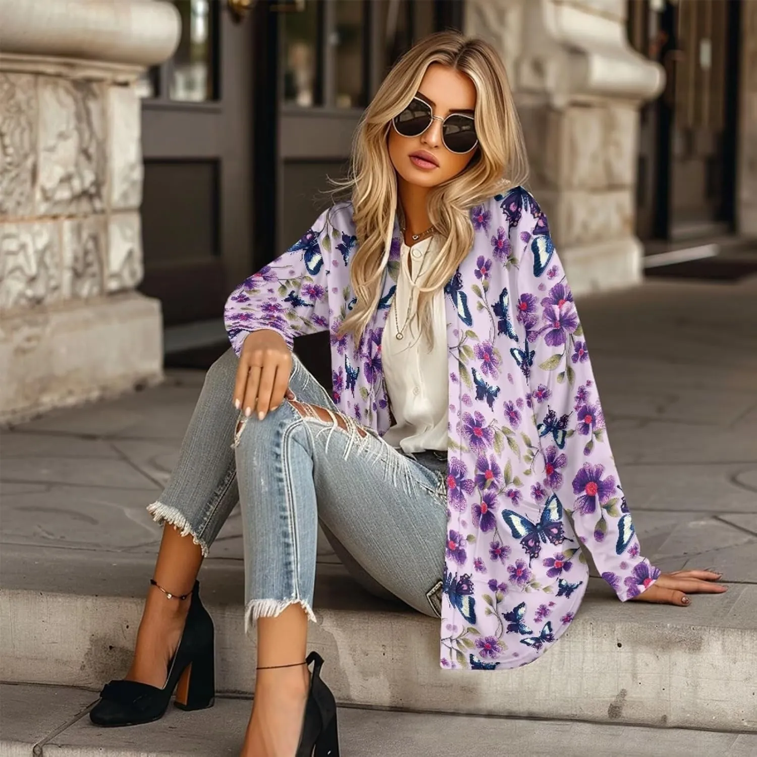 Cardigan Sweaters for Women Long Sleeve Cardigan Soft Drape Open Front Fall Dusters V-Neck Jackets Dressy Loose Coat