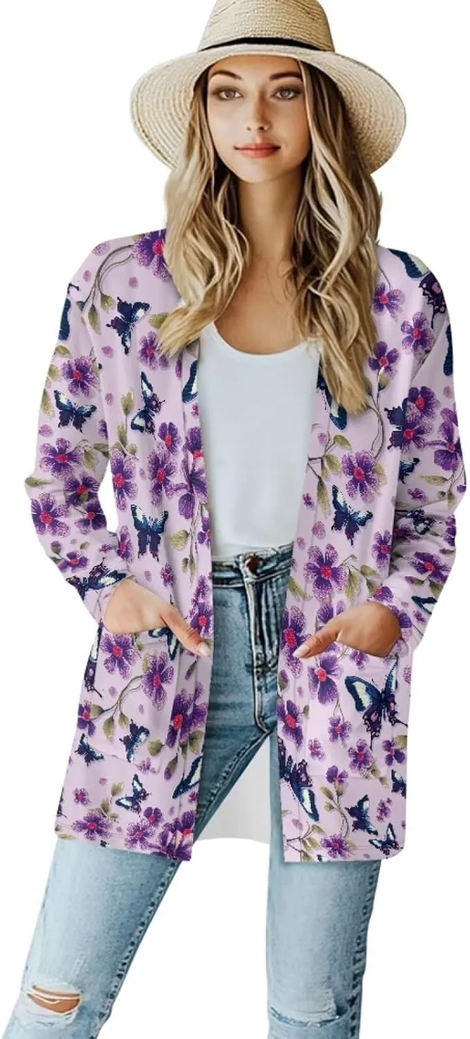 Cardigan Sweaters for Women Long Sleeve Cardigan Soft Drape Open Front Fall Dusters V-Neck Jackets Dressy Loose Coat