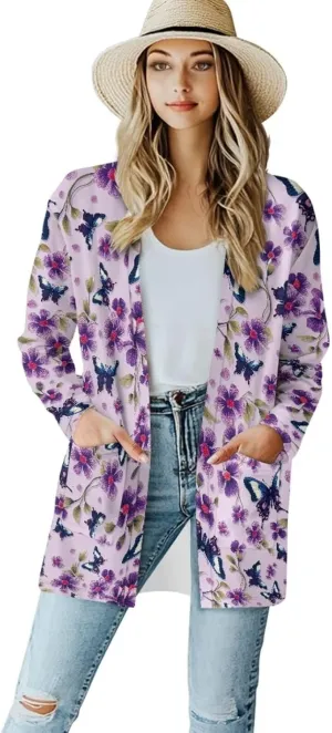 Cardigan Sweaters for Women Long Sleeve Cardigan Soft Drape Open Front Fall Dusters V-Neck Jackets Dressy Loose Coat