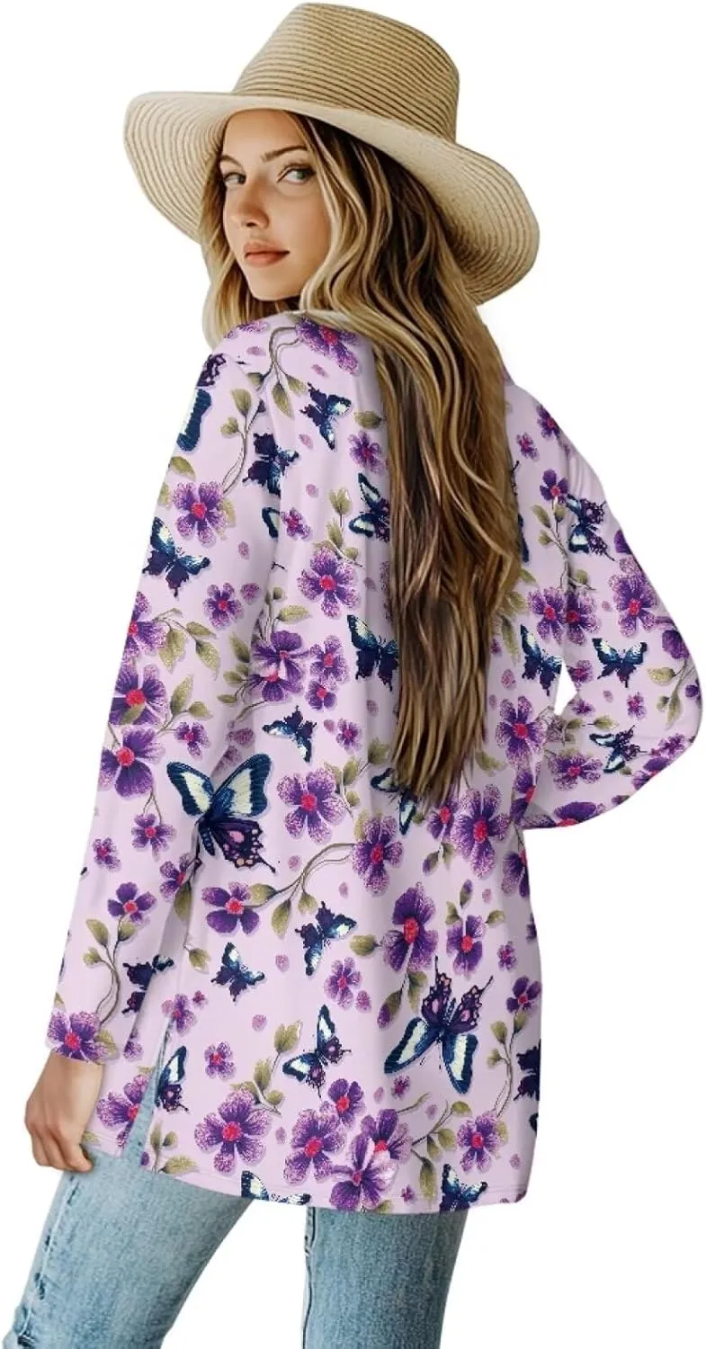 Cardigan Sweaters for Women Long Sleeve Cardigan Soft Drape Open Front Fall Dusters V-Neck Jackets Dressy Loose Coat