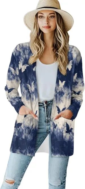 Cardigan Sweaters for Women Long Sleeve Cardigan Soft Drape Open Front Fall Dusters V-Neck Jackets Dressy Loose Coat