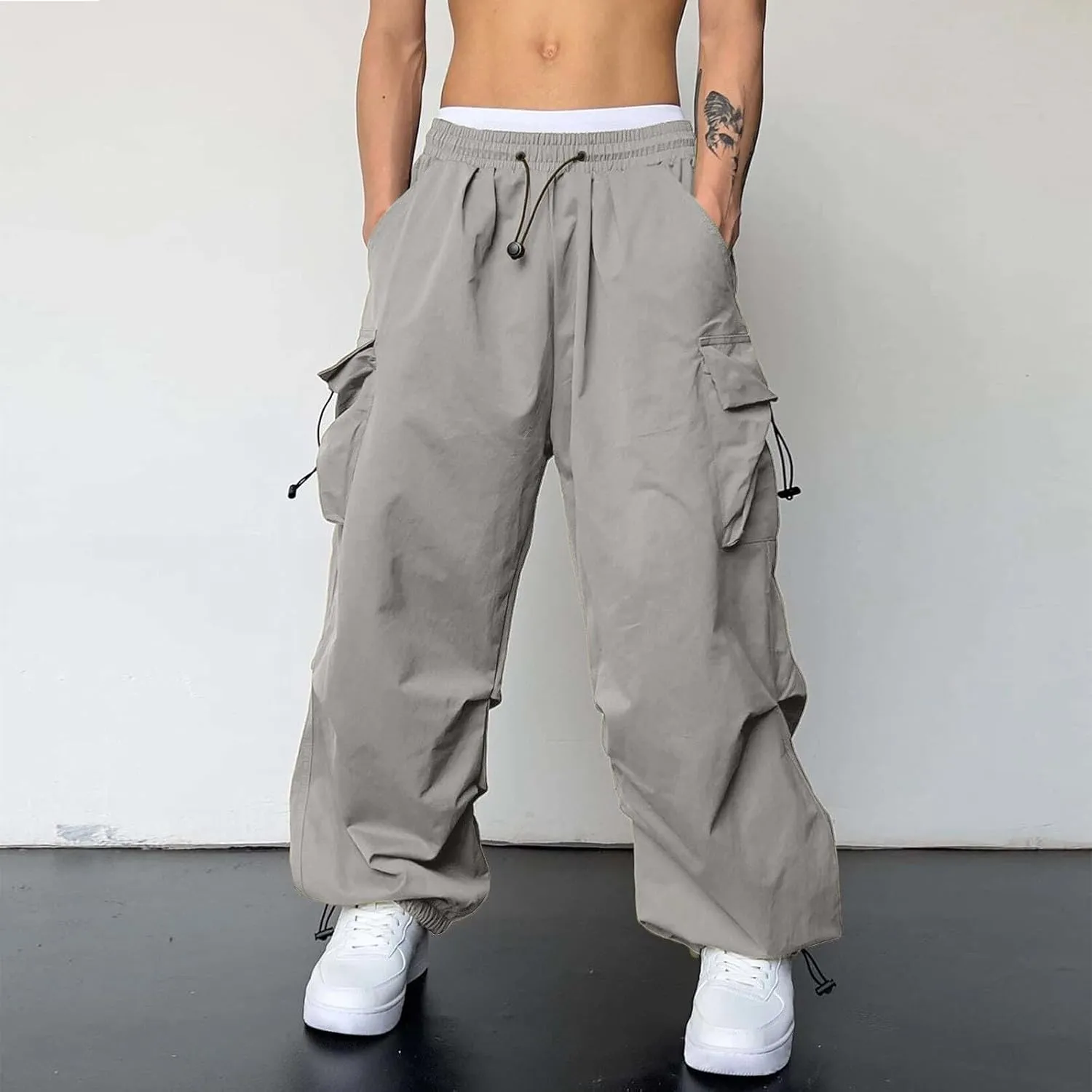 Cargo Combat Pant for Men Casual Work Pant Elastic Waist Cotton Joggers Multi Pockets