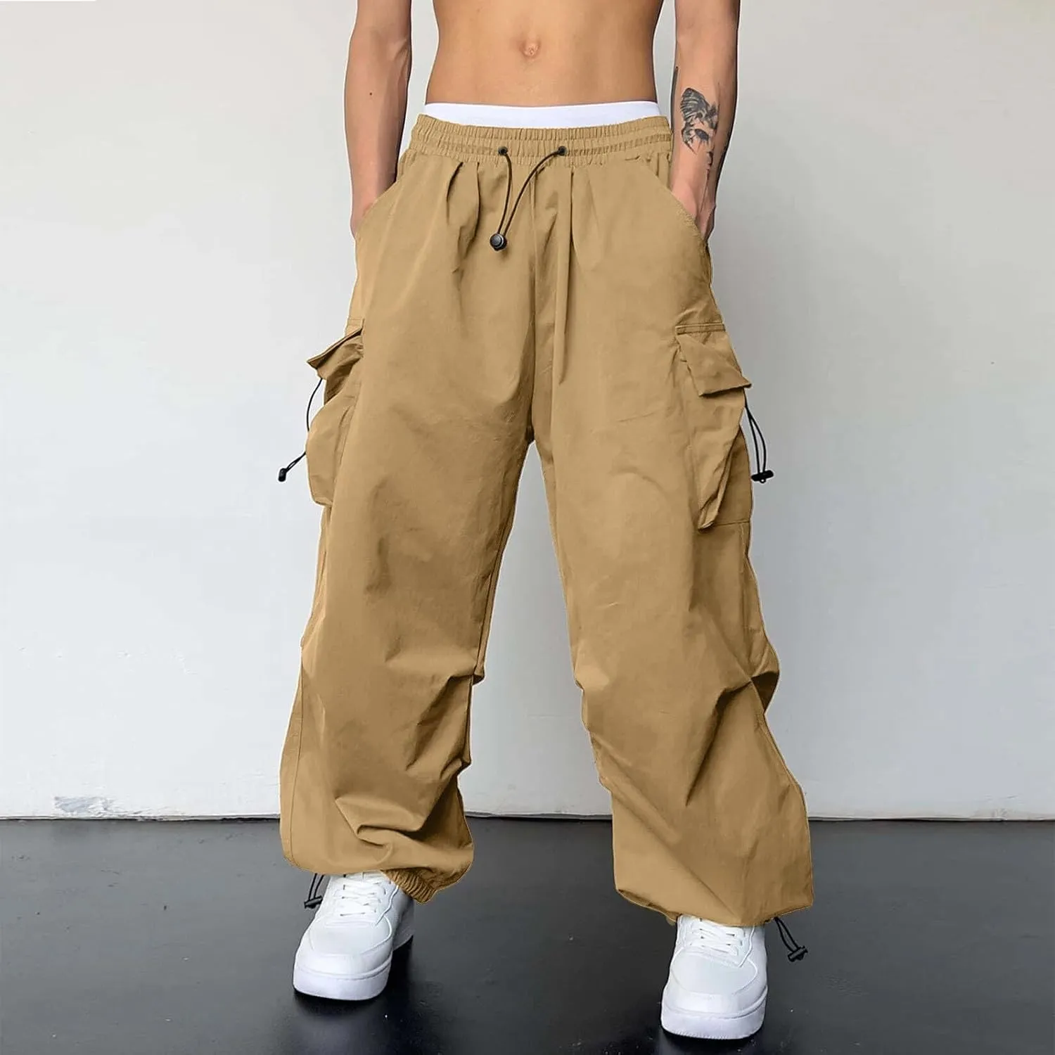 Cargo Combat Pant for Men Casual Work Pant Elastic Waist Cotton Joggers Multi Pockets