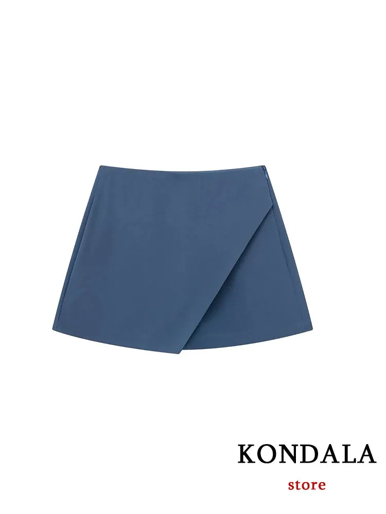 Casual Mini Asymmetrical Skirt Shorts Women's Fashion High Waist Back Pockets Wide Leg Skirts Zipper Shorts