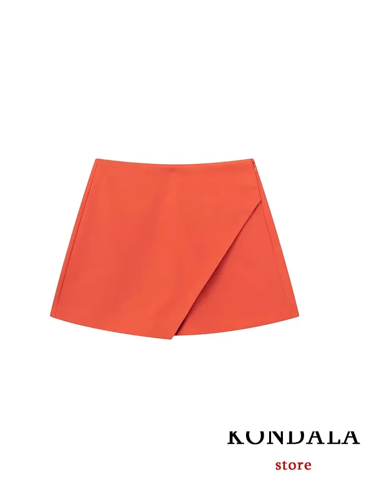 Casual Mini Asymmetrical Skirt Shorts Women's Fashion High Waist Back Pockets Wide Leg Skirts Zipper Shorts