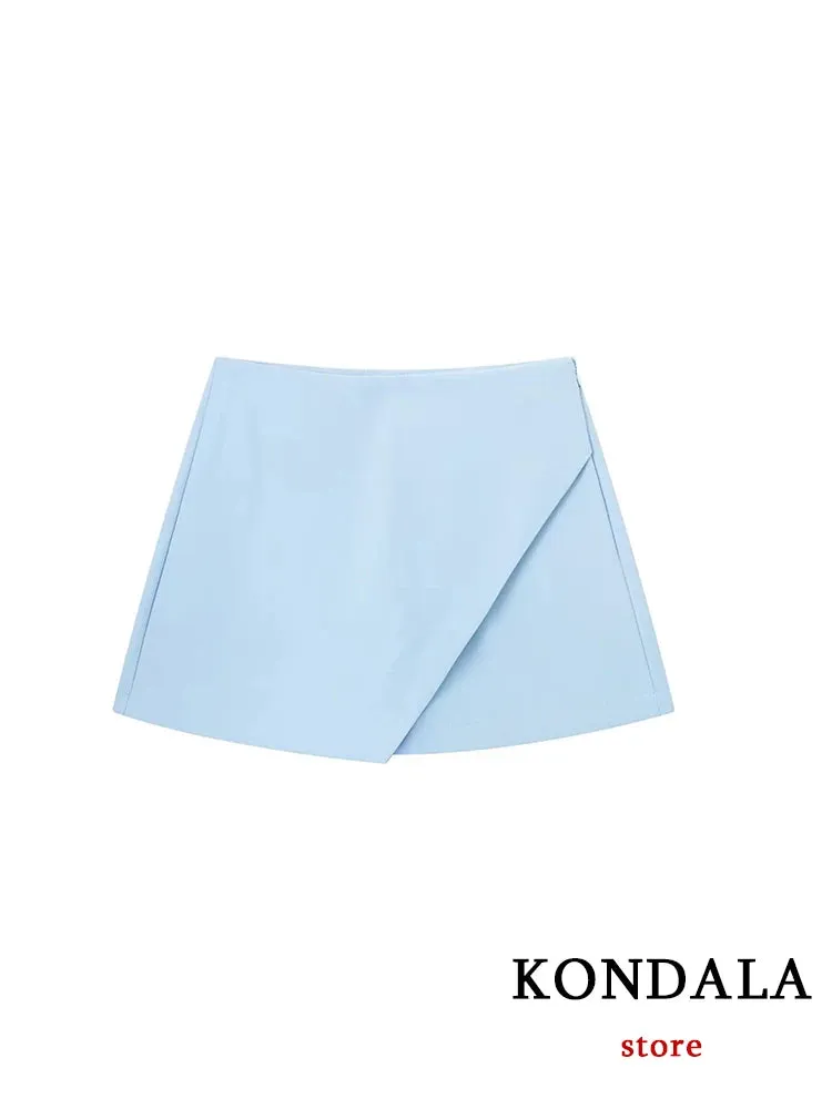 Casual Mini Asymmetrical Skirt Shorts Women's Fashion High Waist Back Pockets Wide Leg Skirts Zipper Shorts